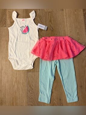 Carter's Watermelon Girl's Size 18 Months Pink Tutu Skirted Leggings Set